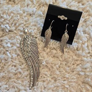 NWOT Angel Wing Pendant and Earrings